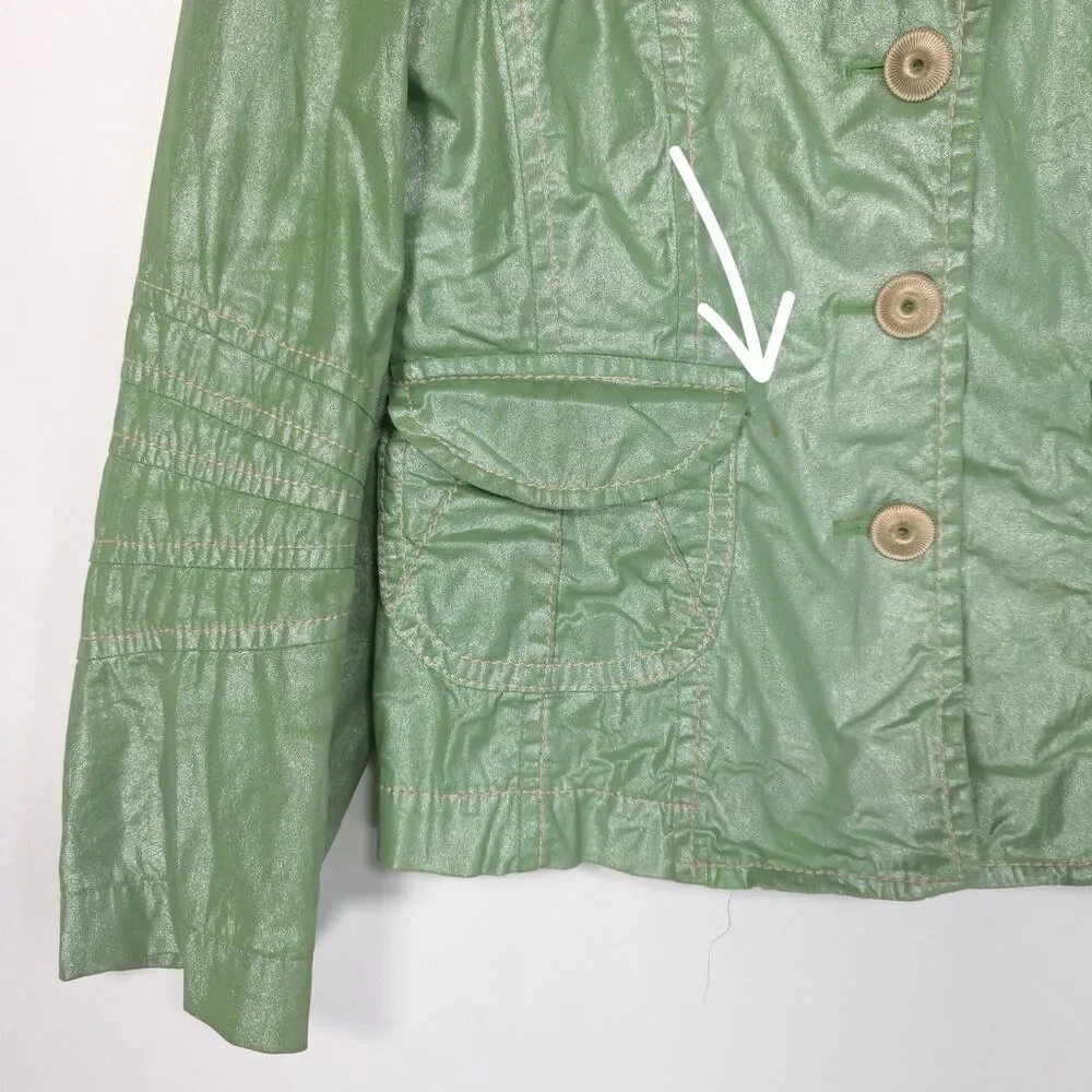 ESCADA apriori Jacket Size 4 Shimmering‎ Iridescent Green Faux Leather Vintage - Picture 8 of 11